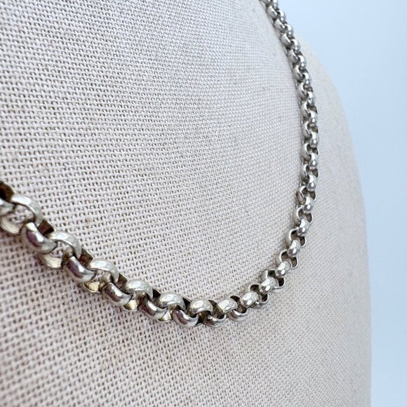 VTG Sterling Silver 925 Round Link Chain Necklace Lobster Clasp Size 24" Length - Picture 5 of 10